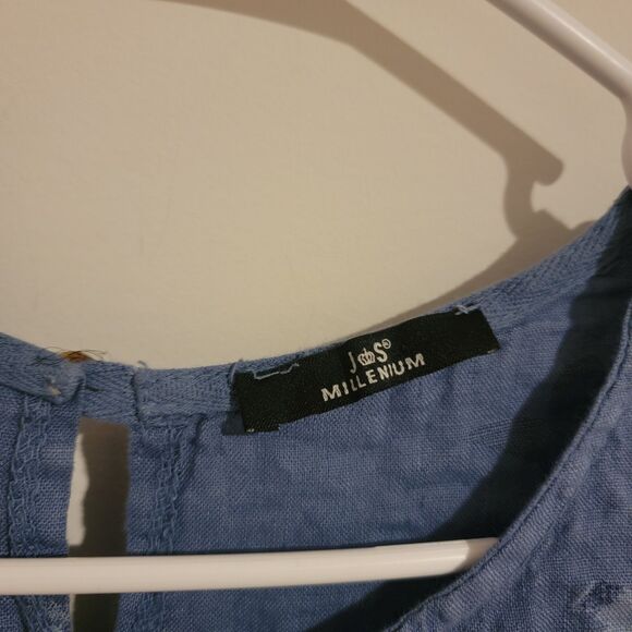 Womens Linen Star Pattern Dress Size XL Mini Shirt Dress Novelty Print Celestial - Picture 3 of 5